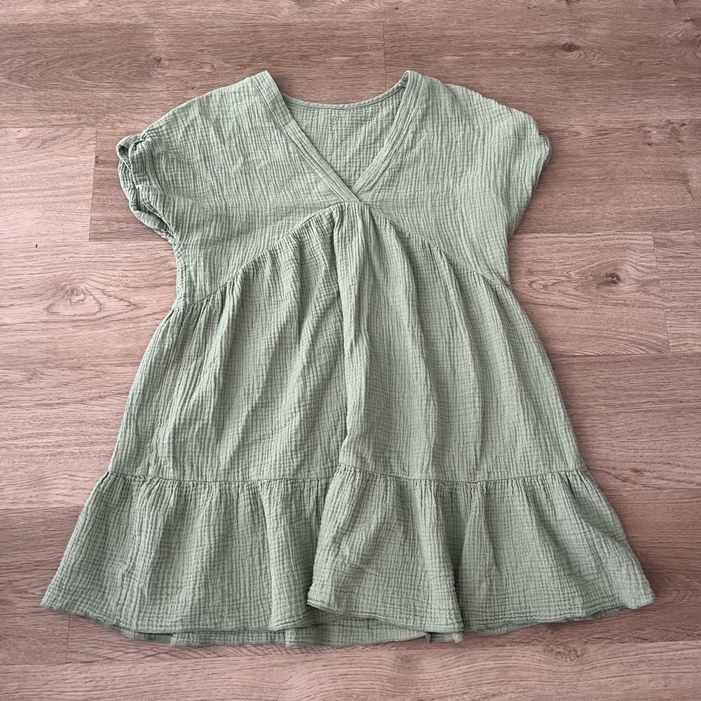 Light Sage Gauze Short Sleeve Dress